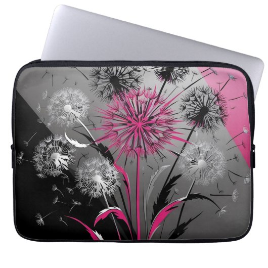 Dandelions Pink Black White Electronics laptop bag Laptop Sleeve (Voorkant)