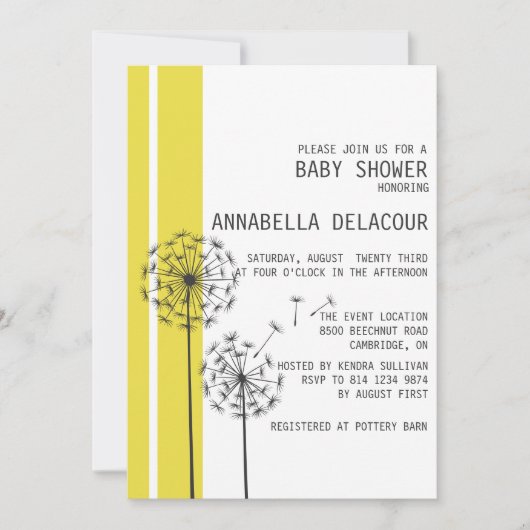 Dandelions Retro Yellow Baby shower Invitation Kaart (Voorkant)