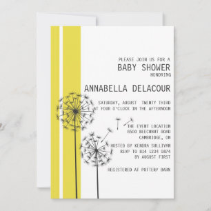 Dandelions Retro Yellow Baby shower Invitation Kaart