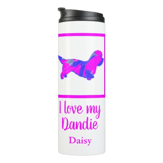 Dandie Dinmont Dog Hot Pink & Blue Silhouette Thermosbeker (Geroteerd rechts)