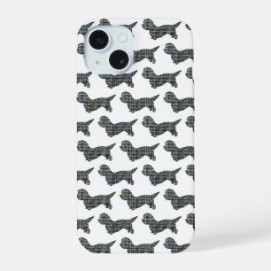 Dandie Dinmont Dog Schattige Silhouet Raster Wit iPhone 15 Case