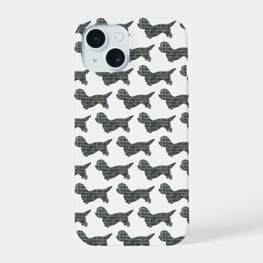 Dandie Dinmont Dog Schattige Silhouet Raster Wit iPhone 15 Case (Achterkant)