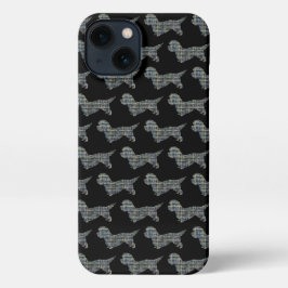 Dandie Dinmont Hond Schattig Silhouet Raster Zwart iPhone 13 Hoesje