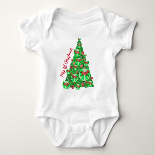 Dandie Dinmont Hond Silhouet Kerstboom Rood Romper (Voorkant)