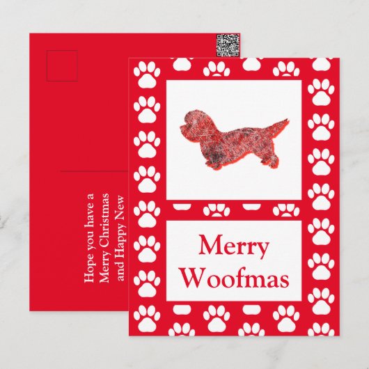 Dandie Dinmont Hond Silhouet Rood Vrolijk Kerstfee Briefkaart (Voorkant / Achterkant)