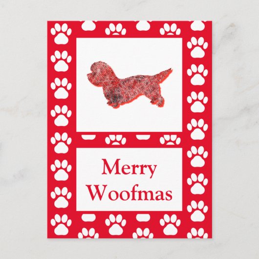Dandie Dinmont Hond Silhouet Rood Vrolijk Kerstfee Briefkaart (Voorkant)