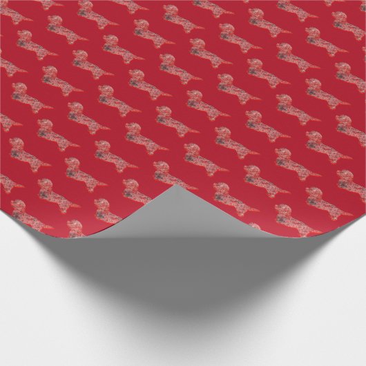 Dandie Dinmont Kerst Hond Schattig Silhouet Rood Cadeaupapier (Hoek)