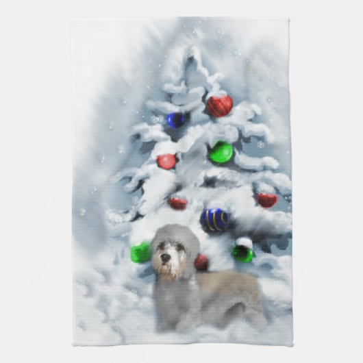 Dandie Dinmont Kerstmis Theedoek (Verticaal)