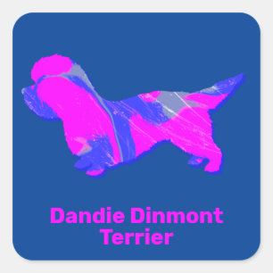 Dandie Dinmont Terrier Crazy Hot Pink en Blue Vierkante Sticker