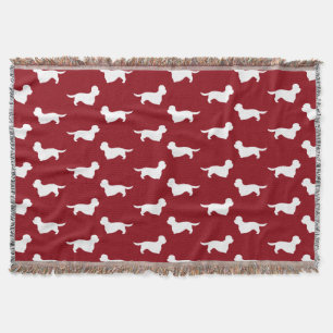 Dandie Dinmont Terrier Dog Silhouettes Pattern Red Deken