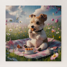 Dandie Dinmont Terrier in een Picknick
