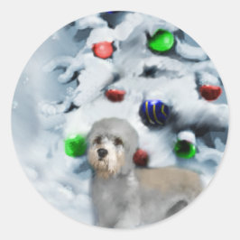 Dandie Dinmont Terrier Kerstmis Ronde Sticker