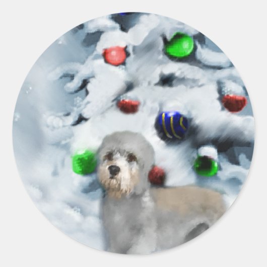 Dandie Dinmont Terrier Kerstmis Ronde Sticker (Voorkant)