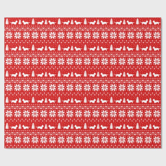 Dandie Dinmont Terrier Silhouetten Kerst Rood Cadeaupapier (Vlak)