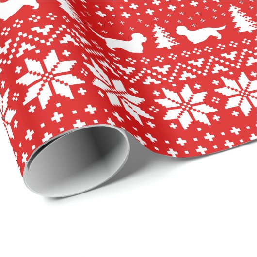 Dandie Dinmont Terrier Silhouetten Kerst Rood Cadeaupapier (Rol Hoek)