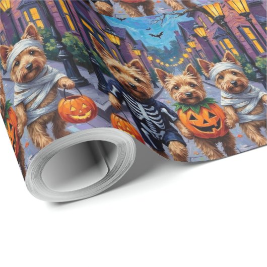 Dandie Dinmont Terrier Trick-or-Treating Halloween Cadeaupapier (Rol Hoek)