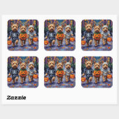 Dandie Dinmont Terrier Trick-or-Treating Halloween Vierkante Sticker (Vel)