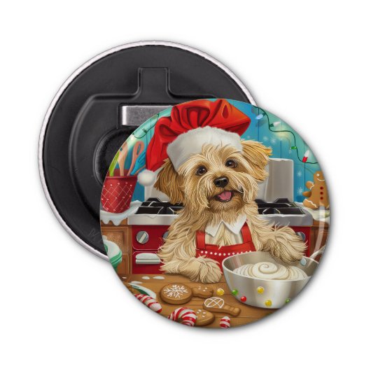 Dandie Dinmont Terrier Vakantie Bakken: Kerstmis Button Flesopener (Voorkant)