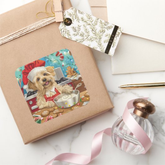 Dandie Dinmont Terrier Vakantie Bakken: Kerstmis Vierkante Sticker (Geschenken)