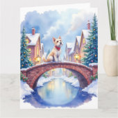 Dandie Dinmont Terrier Village Bridge Christmas Kaart (Voorkant)