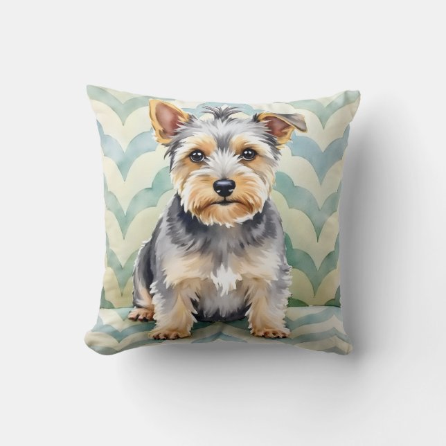 Dandie Dinmont Terrier Watercolor Schelp Laag Kussen (Voorkant)