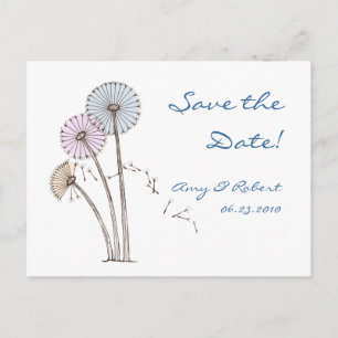 Dandilion Clocks Roze Blauw, Cream sparen de Datum Aankondigingskaart