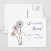Dandilion Klokken Roze Blauw Crème Save the Date Aankondigingskaart (Voorkant / Achterkant)