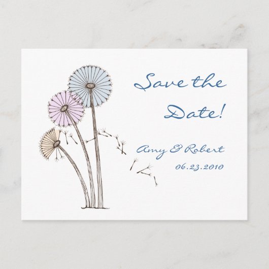Dandilion Klokken Roze Blauw Crème Save the Date Aankondigingskaart (Voorkant)