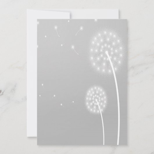Dandilion Puffs, grijs, stijlvol, bruiloft uitnodi Kaart (Achterkant)