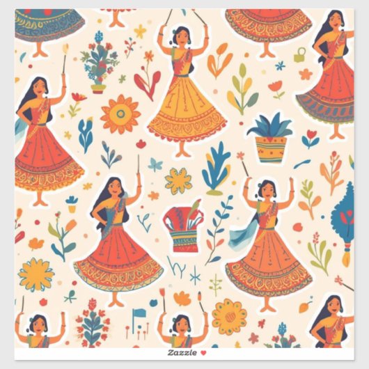 Dandiya Nights Seamless Pattern – Indiaas festival Sticker (Vel)