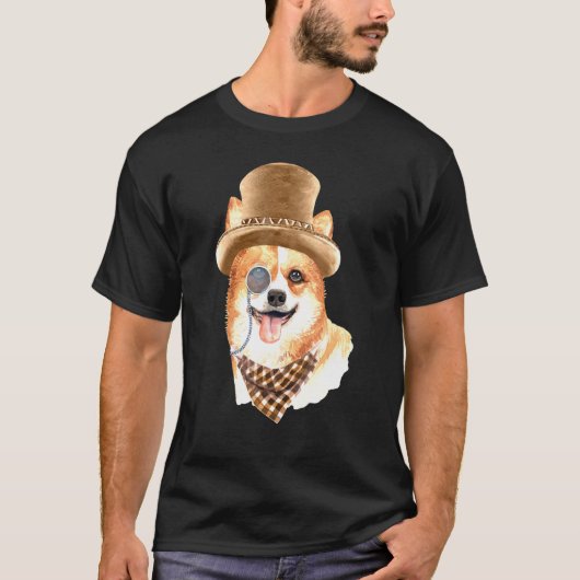 Dandy Corgi Met Hoed Sjaal En Monocle T-shirt (Voorkant)