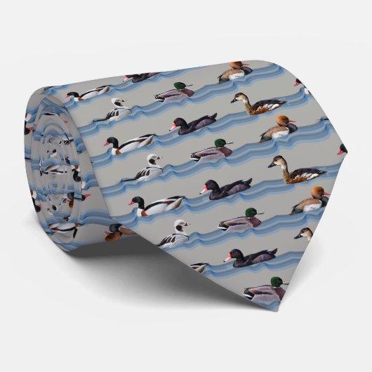 Dandy Eenden Stropdas Dubbelzijdige Print (Grijs) (Opgerold)