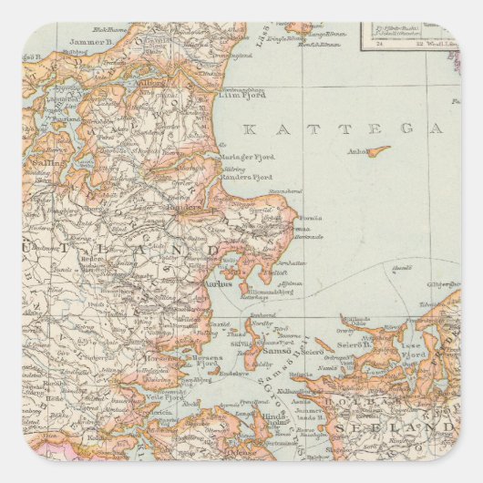 Danemark - Denemarken Map Vierkante Sticker (Voorkant)