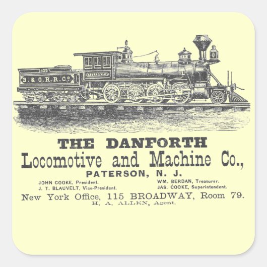 Danforth Locomotief en Machine Company 1852 Vierkante Sticker (Voorkant)