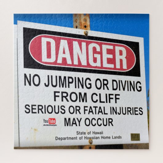 DANGER - Geen Cliff Diving - Hawaii - 20x20 - 676  Legpuzzel (Verticaal)