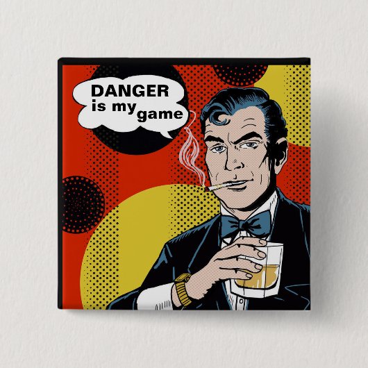 Danger is mijn spel vierkante button 5,1 cm (Voorkant)