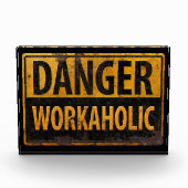 DANGER WORKAHOLIC roestvast metalen waarschuwingsb Fotoblokken (Voorkant)