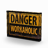 DANGER WORKAHOLIC roestvast metalen waarschuwingsb Fotoblokken (Rechts)