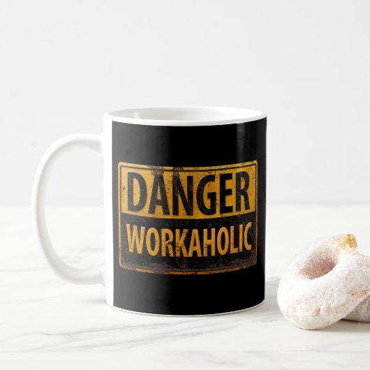 DANGER WORKAHOLIC roestvast metalen waarschuwingsb Koffiemok (Met donut)