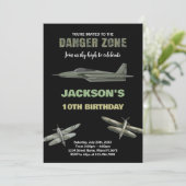 Danger Zone Fighter Jet Verjaardag Uitnodigingen 1 (Staand voorkant)