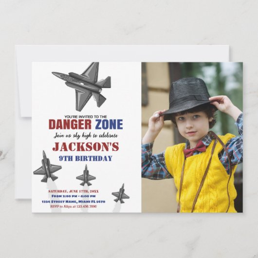 Danger Zone Fighter Jet Verjaardag Uitnodigingen f (Voorkant)