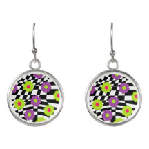 Dangle Earringen met Retro Flowers en Checkers