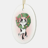 Dangling Cartoon Cat van Christmas Wreath Keramisch Ornament (Links)