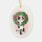 Dangling Cartoon Cat van Christmas Wreath Keramisch Ornament (Achterkant)