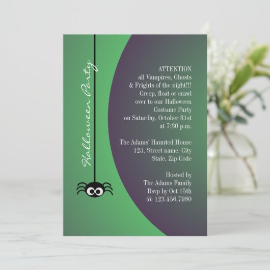 Dangling Halloween Spider (groen) Kaart (Staand voorkant)