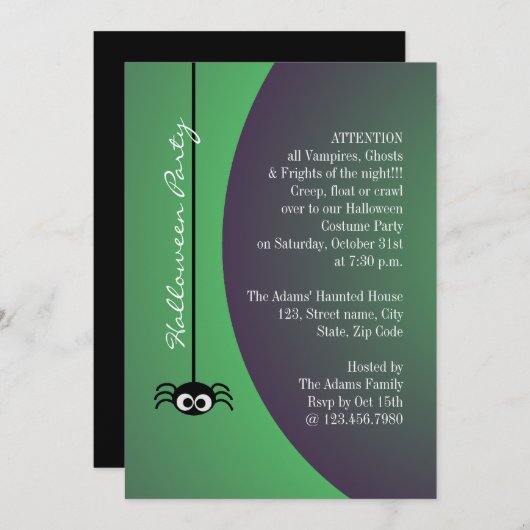 Dangling Halloween Spider (groen) Kaart (Voorkant / Achterkant)