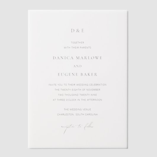 Danica Classic Elegant Huwelijk Vellum Uitnodigingen (Voorkant)