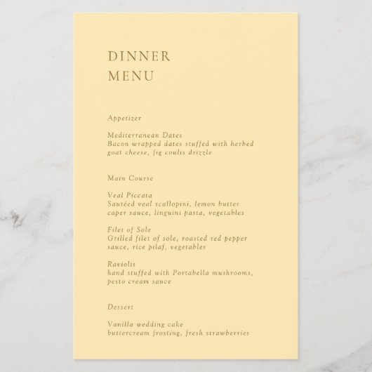 Danice Butter Geel Modern Wedding Menu (Voorkant)