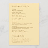 Danice Butter Geel Moderne bruiloft Programmakaart (Achterkant)