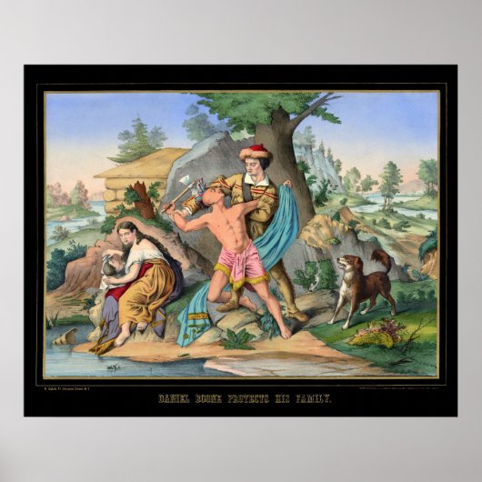 Daniel Boone beschermt zijn familie 1840 Poster (Voorkant)